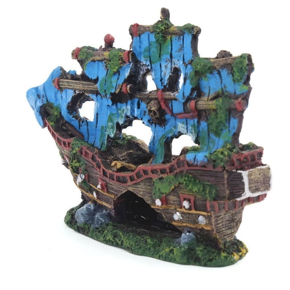 IUAMXWU Sunk Pirate Ship Resin Fish Tank Ornament, Hollow Wreck Boat Aquarium Hideout Decor, Retro Underwater Shelter Landscape For Household Fish Shrimp Tank Scenery Layout Use