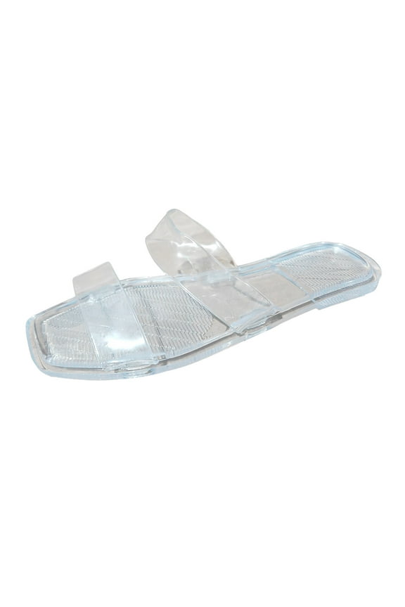 IUJOSY Women's Clear Sandals Double Band Transparent Flat Slides Square Open Toe Dressy Summer Shoes