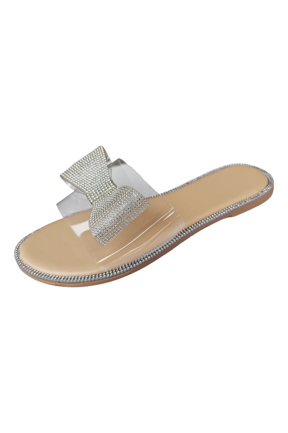 IUJOSY Women's Flat Sandals Open Toe Clear Band Slides Casual Slip on Soft Cushion Summer Slippers