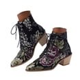 thumbnail image 1 of IUJSOY Ankle Boots for Women Elegant Floral Embroidery Chunky Heel Lace up Dress Short Booties, 1 of 5