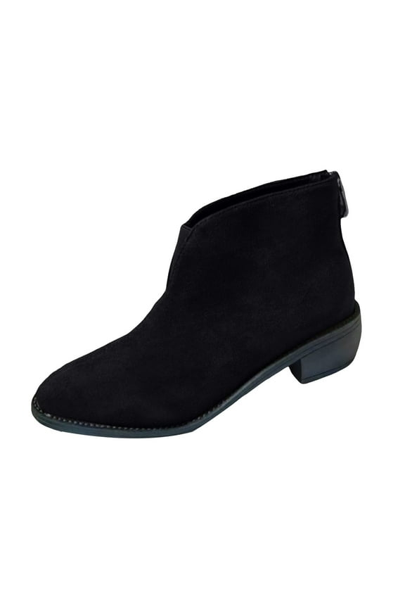Ankle Boots for Women Low Heel Suede Dressy Boot with Back Zipper V Cut Slip on Booties