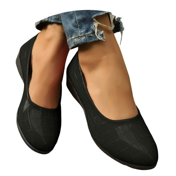 IUJSOY Ballet Flats Shoes for Women Vintage Dress Shoes Slip on Casual Low Wedge Walking Shoes