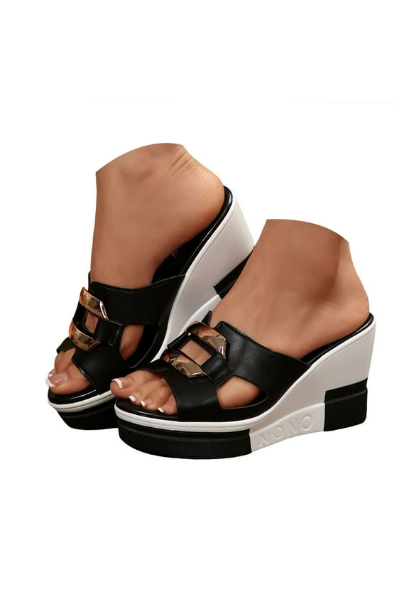 Black White Sandals Women Platform Wedges Slip on Slides Sandals Fashion Dress Shoes