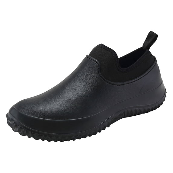 IUJSOY Black Work Shoes for Men Lightweight Non-Slip Chef Shoes Waterproof Kitchen Garden Shoes