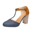 thumbnail image 1 of IUJSOY Block Chunky Heels T Strap Dress Shoes for Women Closed Toe Stacked Heeled Pumps Sandals, 1 of 7