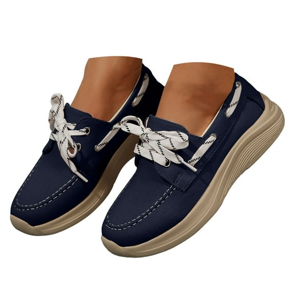 IUJSOY Boat Shoes Women Lace up Walking Shoes Comfortable Chunky Soft Sole Fashion Sneakers Loafers