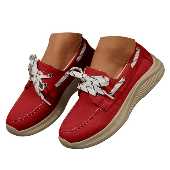 IUJSOY Boat Shoes Women Lace up Walking Shoes Comfortable Chunky Soft Sole Fashion Sneakers Loafers
