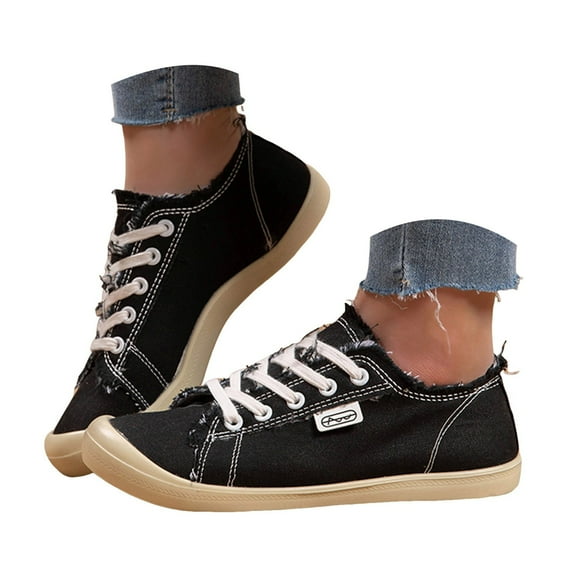 IUJSOY Canvas Shoes for Women Comfort Slip on Low Top Flat Loafers Lace up Casual Fashion Sneakers