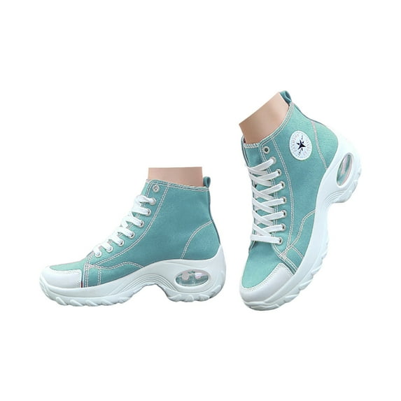 IUJSOY Canvas Sneakers Women Fashion Platform Air Cushion Sport Shoes Lace up High Top Walking Shoes