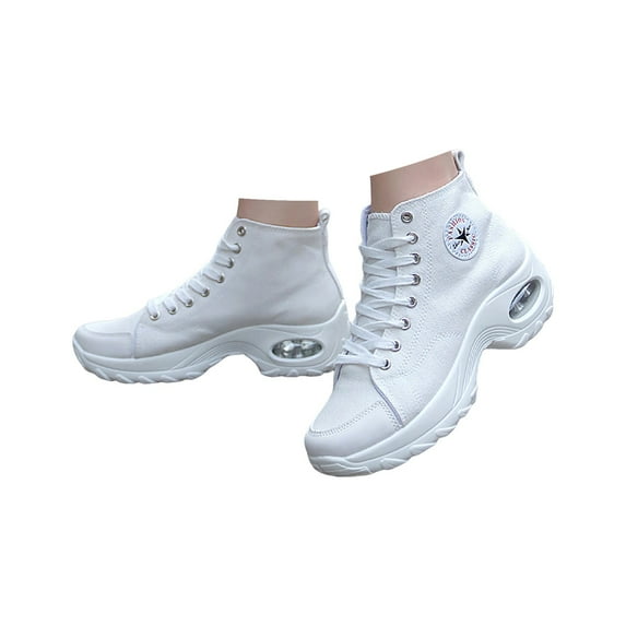 IUJSOY Canvas Sneakers Women Fashion Platform Air Cushion Sport Shoes Lace up High Top Walking Shoes