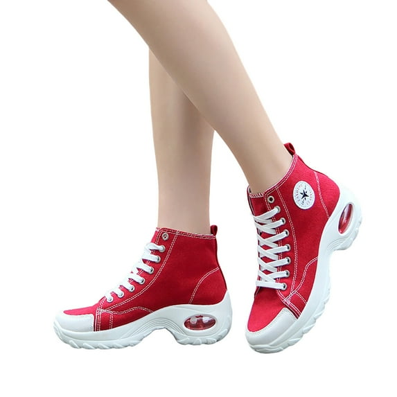 IUJSOY Canvas Sneakers Women Fashion Platform Air Cushion Sport Shoes Lace up High Top Walking Shoes