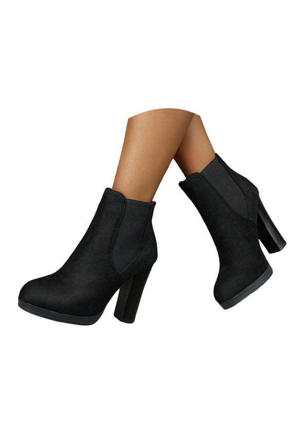 Chelsea Ankle Boots for Women High Chunky Heel Slip on Platform Elastic Fall Short Booties