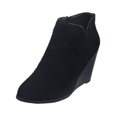 IUJSOY Chelsea Ankle Boots for Women Wedge Heel Booties V Cut Casual Shoes with Side Zipper