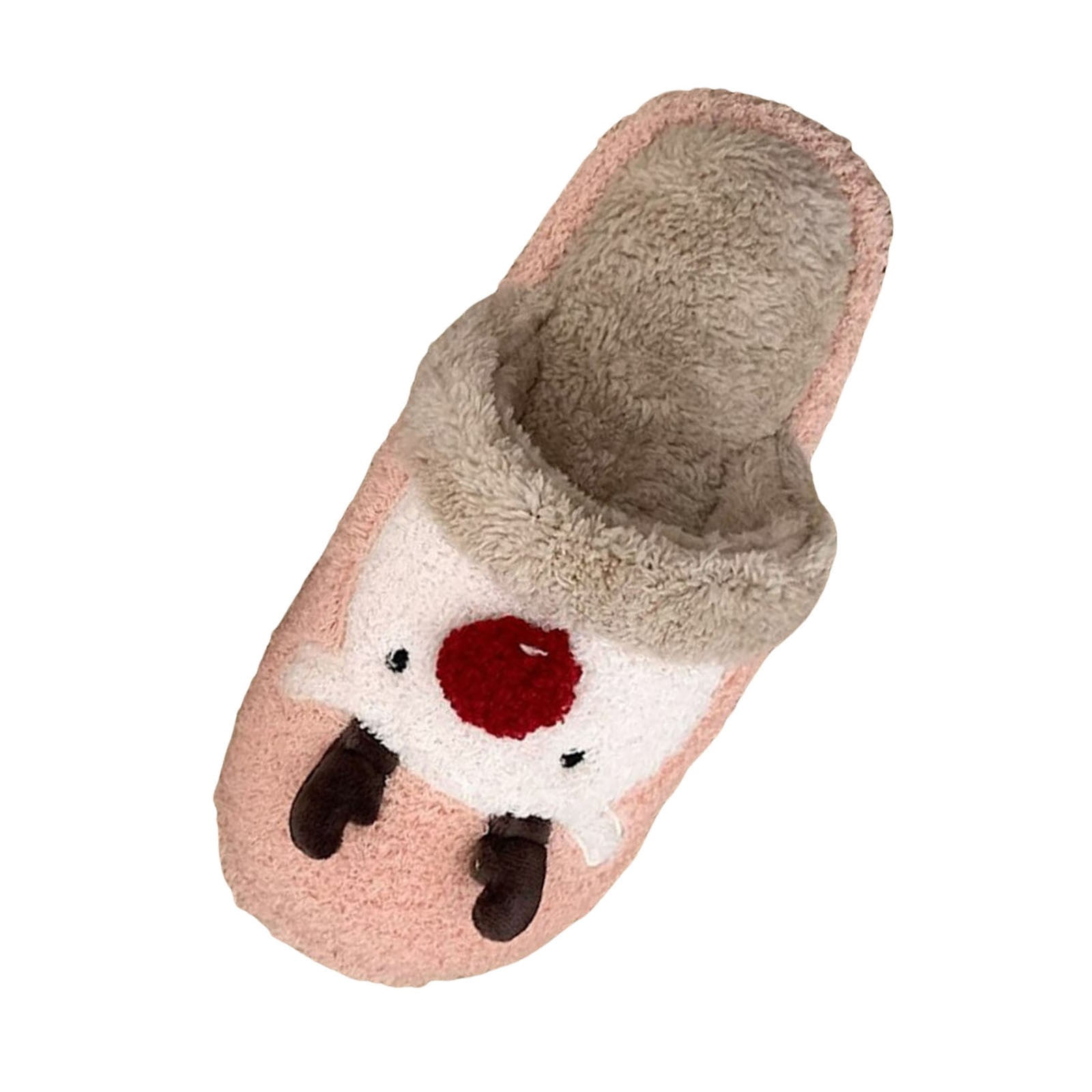 IUJSOY Christmas Reindeer Scuff Slippers for Womens Cute Cartoon Fuzzy ...