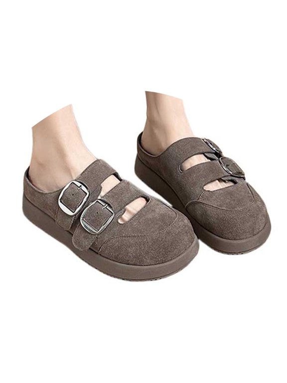 Mostsola Clogs for Women Suede Double Buckle Slip on Mules Shoes Cork Footbed Platform Sandals Slipper