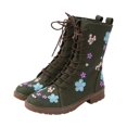thumbnail image 1 of IUJSOY Combat Boots Women Suede Floral Embroidery Mid Calf Boots Lace up Low Heels Zipper Booties, 1 of 9