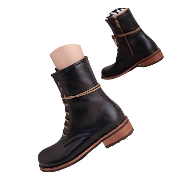 Mostsola Combat Boots Womens Trendy Low Heel Zipper Motorcycle Boots Lace up Fall Short Booties