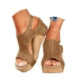 thumbnail image 1 of IUJSOY Cork Footbed Sandals for Women Open Toe Chunky Pumps Adjustable Ankle Strap Wedges Heels, 1 of 9