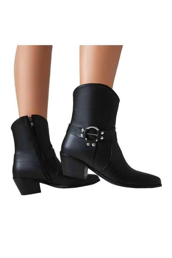 Cowboy Boots for Women Pointy Toe Short Western Ankle Boots Stacked Heel Riding Booties