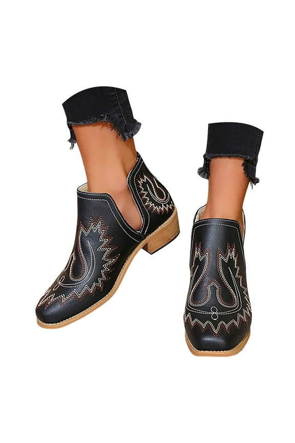 Cowboy Boots for Women Square Toe Embroidery Western Cowgirl Boots Chelsea Booties