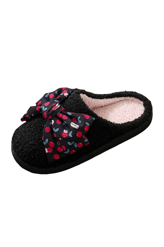 Cute Bow Slippers for Women Winter Warm Slip on House Shoes Casual Bedroom Slippers
