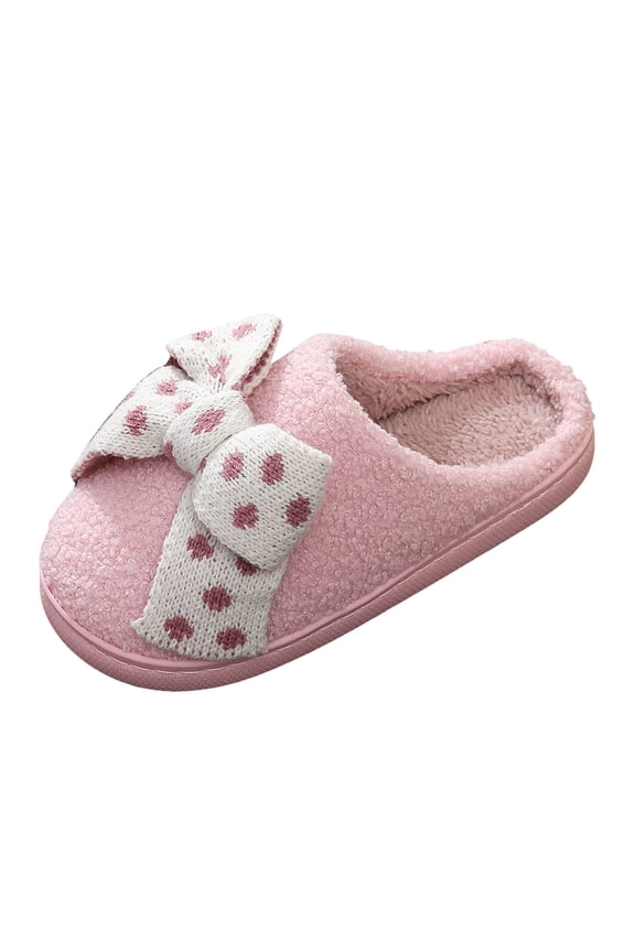 Cute Bow Slippers for Women Winter Warm Slip on House Shoes Casual Bedroom Slippers