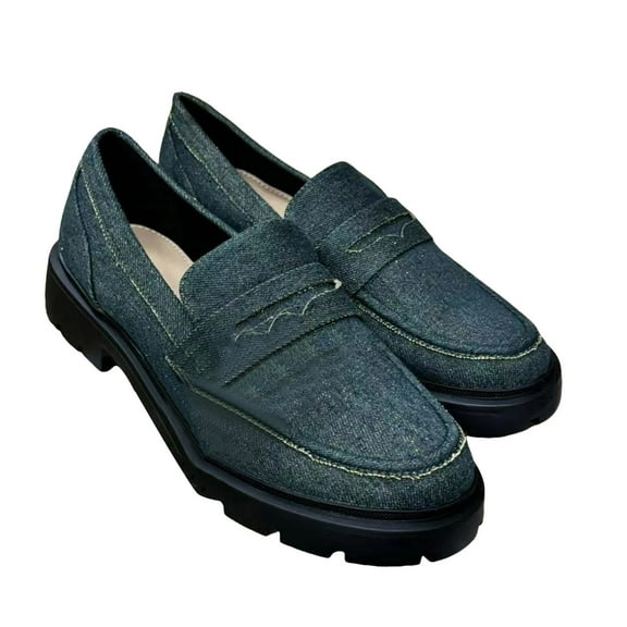 IUJSOY Denim Loafers for Women Platform Lug Sole Low Heel Business Casual Shoes Slip on Work Flats