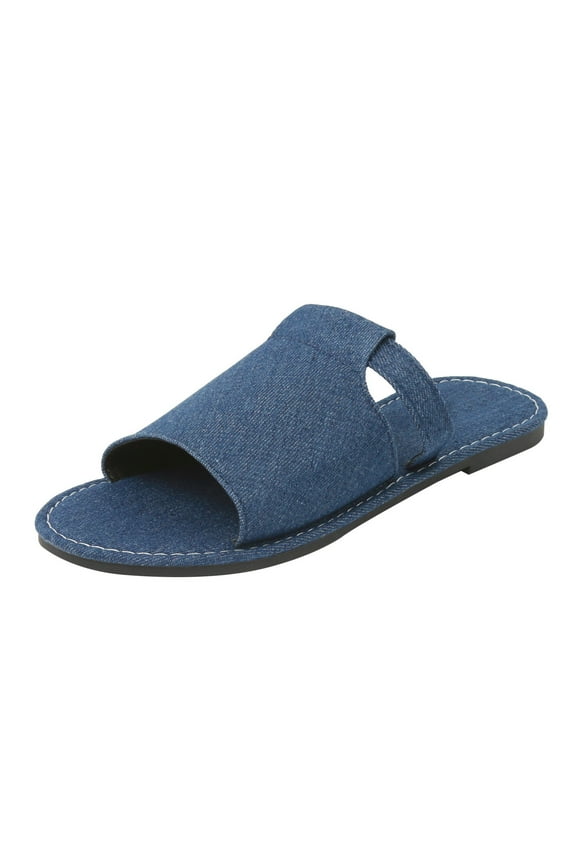 Denim Slides for Women Open Toe Lightweight Flats Sandals Fashion Outdoor Casual Shoes