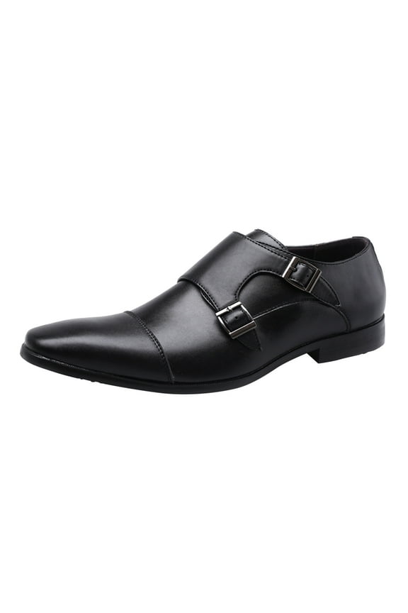 Dress Shoes for Men Double Monk Strap Slip on Loafer Cap Toe Leather Formal Business Oxford