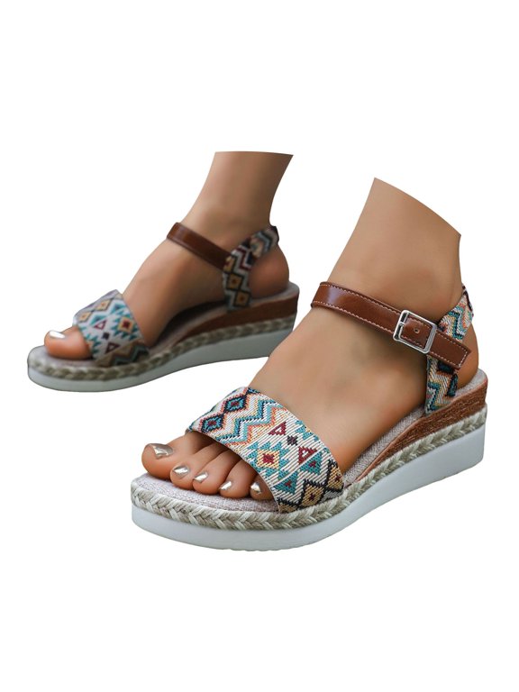 Espadrilles for Women Boho Wedge Sandals Casual Platform Sandals Slingback Heels Beach Shoes