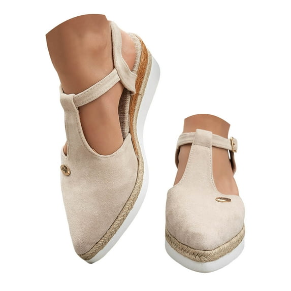 IUJSOY Espadrilles for Women Suede Pointed Closed Toe Wedge Sandals T-Strap Slingback Heels