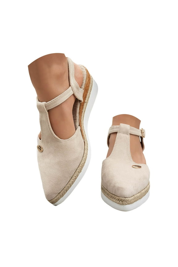 Espadrilles for Women Suede Pointed Closed Toe Wedge Sandals T-Strap Slingback Heels