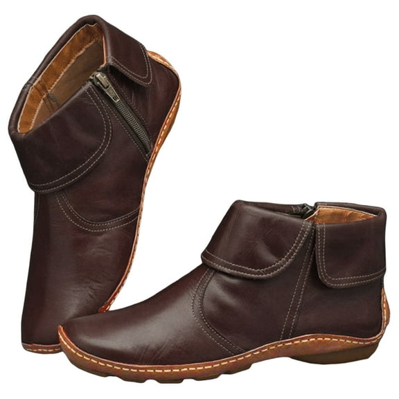 IUJSOY Fall Boots for Women 2025 Retro Fold Over Ankle Boots Anti-Slip Flats Shoes Zipper Booties