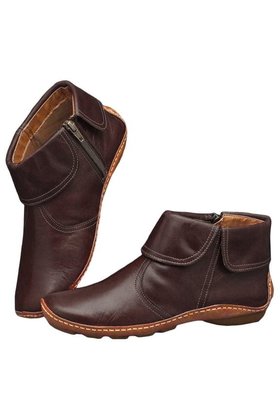 Fall Boots for Women 2025 Retro Fold Over Ankle Boots Anti-Slip Flats Shoes Zipper Booties