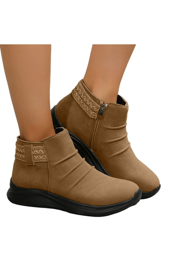 Fall Boots for Women 2025 Suede Zip up Ankle Boots Comfort Soft Sole Platform Booties