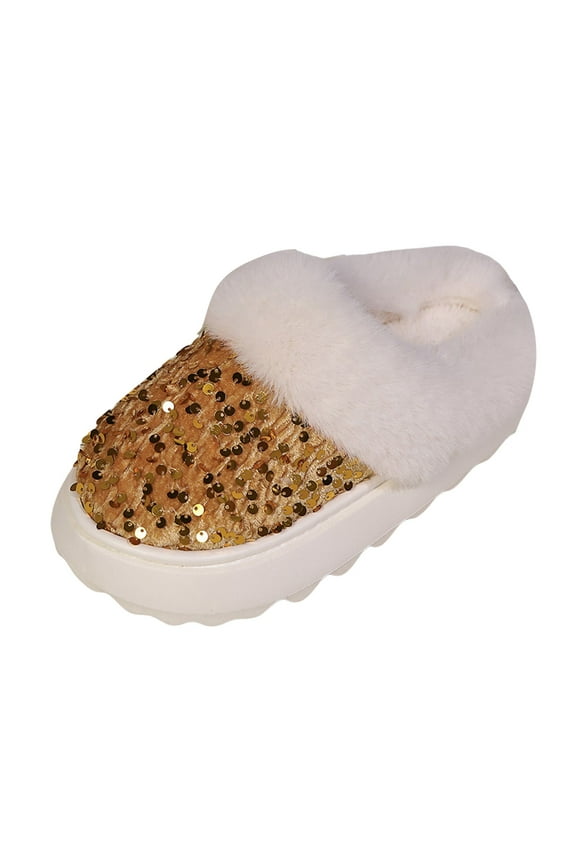 Fashion Sequins Slippers for Women Winter Warm Memory Foam Fuzzy Slippers House Shoes