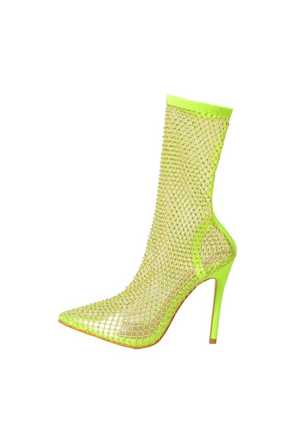 Fishnet Ankle Boots for Women Sexy Elastic Rhinestone Sock Stiletto Over the Knee Boots