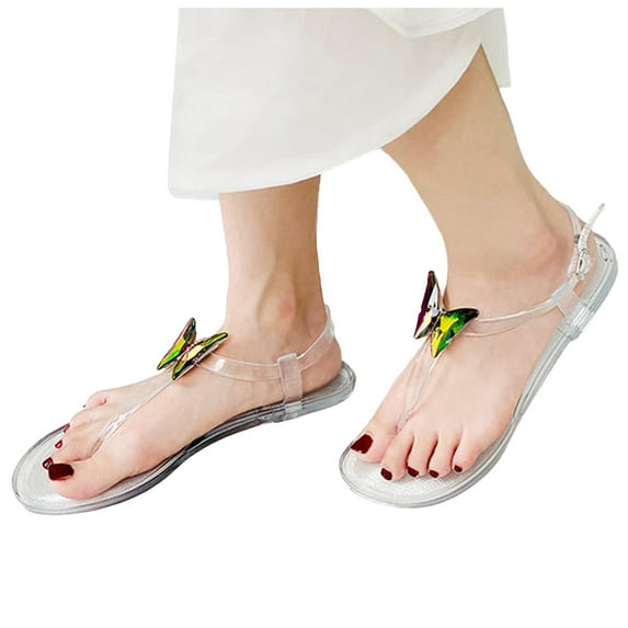 IUJSOY Flat Sandals for Women Jelly Flip Flops Clip Toe Slip on Slides for Summer Beach Casual