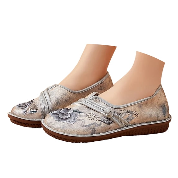 Mostsola Flats for Women Retro Floral Embroidery Dress Shoes Casual Round Toe Slip on Loafers