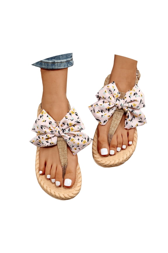 Flip Flops Womens Thong Flat Sandals Bow T-Strap Adjustable Slingback Summer Beach Shoes