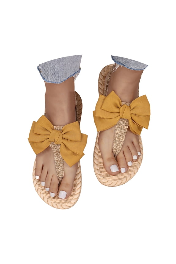 Flip Flops Womens Thong Flat Sandals Bow T-Strap Adjustable Slingback Summer Beach Shoes