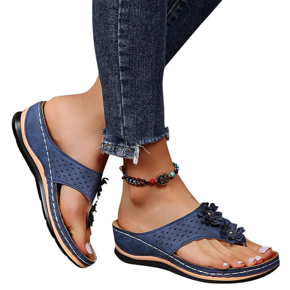 IUJSOY Flip Flops for Women Boho Orthopedic Wedge Sandals Comfort Arch Support Slides Slip on Shoes