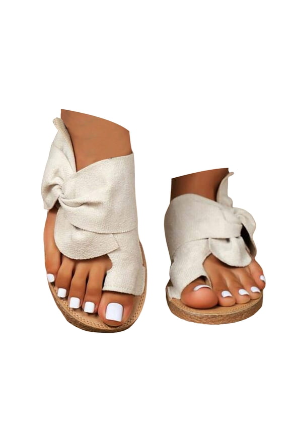 Flip Flops for Women Tie up Bow Slip on Slide Sandals Fashion Summer Beach Shoes Flats