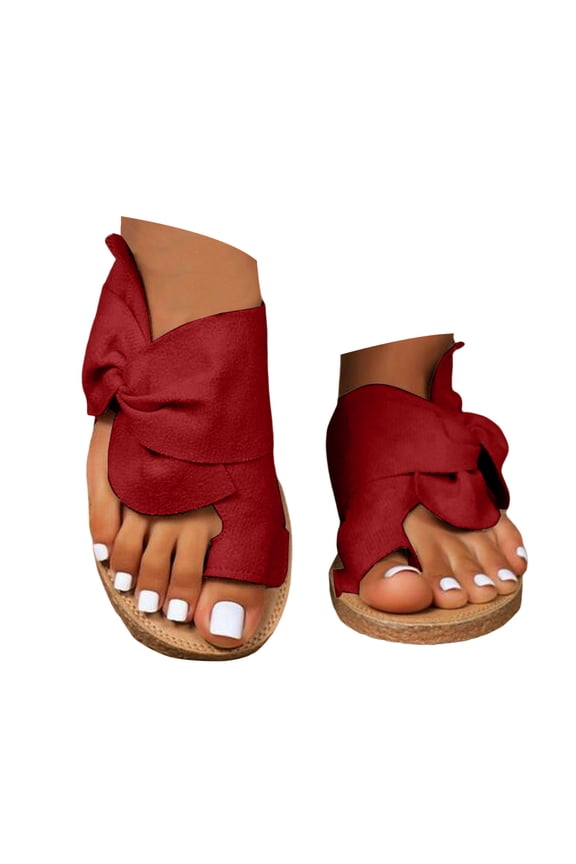 Flip Flops for Women Tie up Bow Slip on Slide Sandals Fashion Summer Beach Shoes Flats