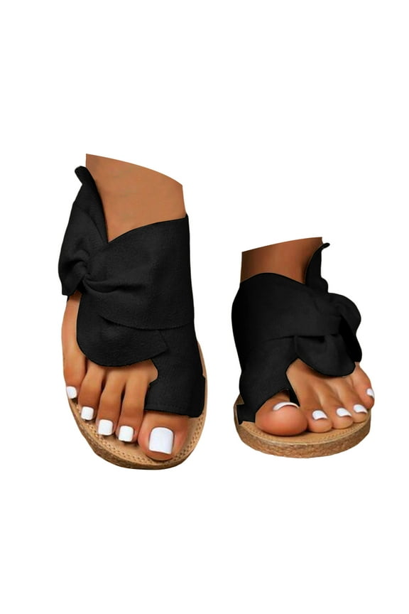 Flip Flops for Women Tie up Bow Slip on Slide Sandals Fashion Summer Beach Shoes Flats