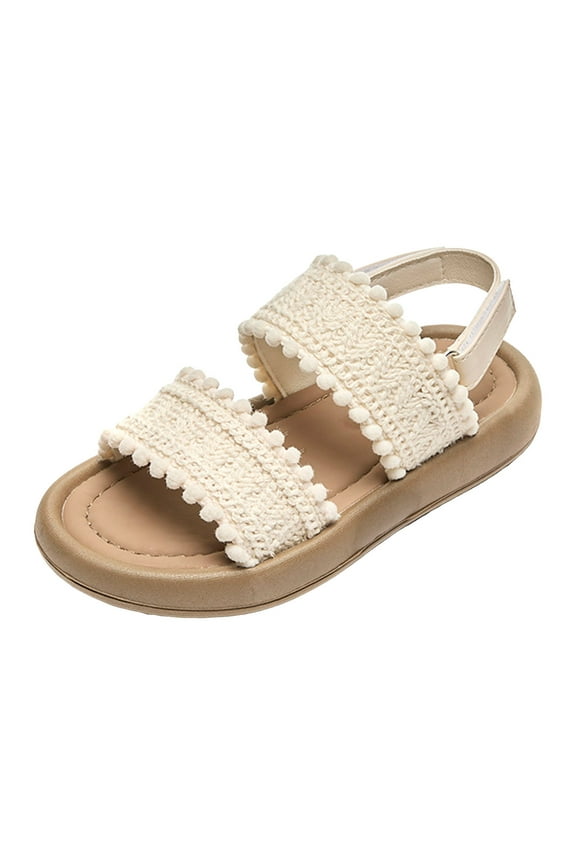 Girls Braided Flat Sandals Comfortable Cute Open Toe Hook and Loop Slingback Summer Shoes