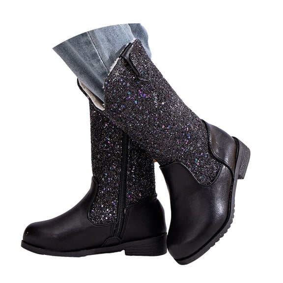 IUJSOY Girls Cowgirl Boots Child Mid Calf Glitter Toddler Little Big Kids Zipper Western Cowboy Boot