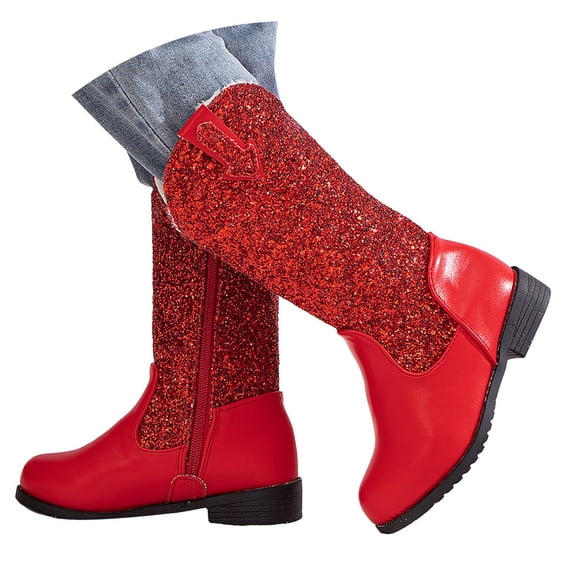 IUJSOY Girls Cowgirl Boots Child Mid Calf Glitter Toddler Little Big Kids Zipper Western Cowboy Boot