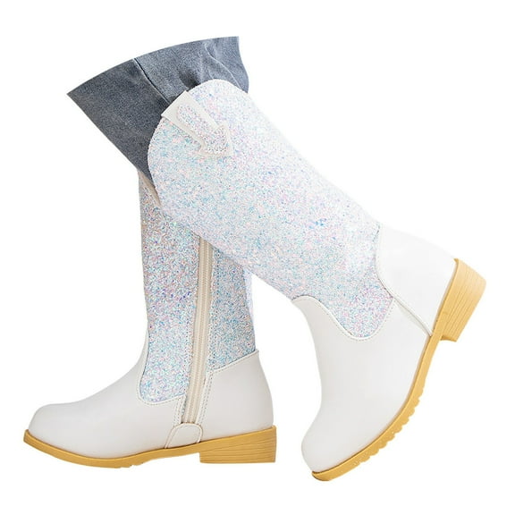 IUJSOY Girls Cowgirl Boots Child Mid Calf Glitter Toddler Little Big Kids Zipper Western Cowboy Boot