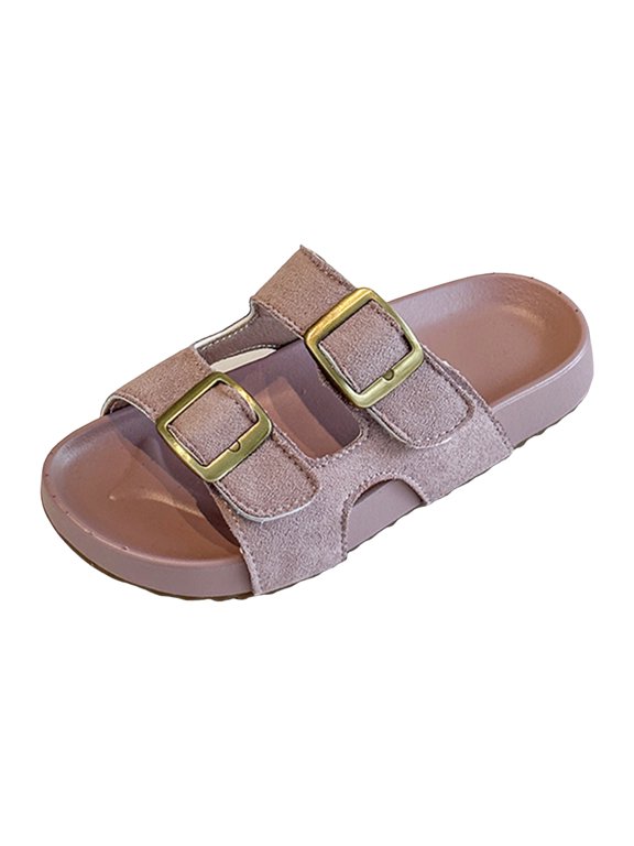 Mostsola Girls Double Buckle Slide Sandals Comfort Beach Shoes Adjustable Outdoor Slip on Slippers